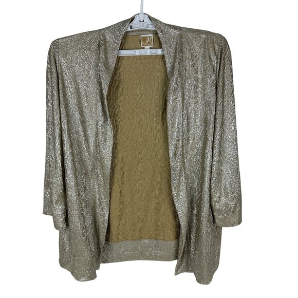 JM Collection Woman Metallic Open-Front Cardigan 1X Gold & Silver Polyester - Picture 1 of 4